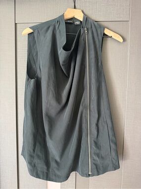 DKNY JEANS Black Draped Sleeveless Zip Front Top